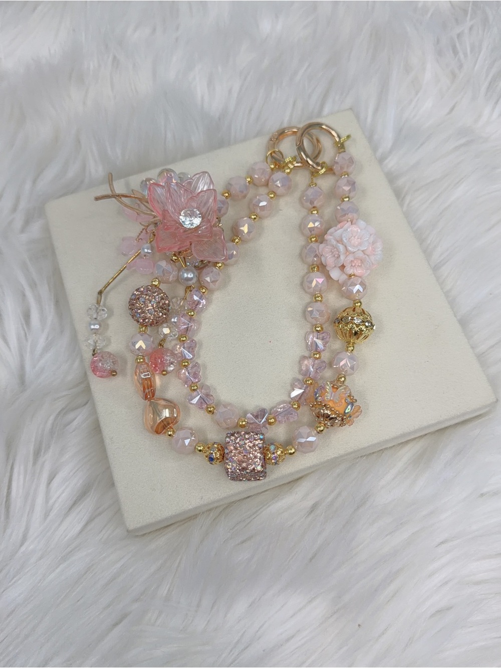 Pink Floral Crystal Beaded Charm